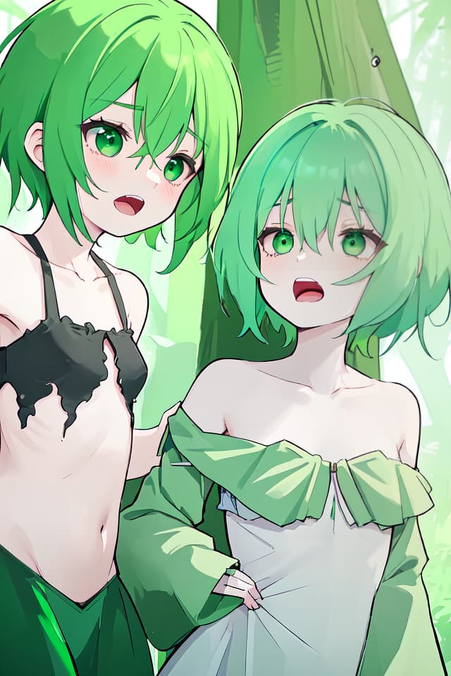  Beautiful collarbone and ribs of green hair characters, screaming