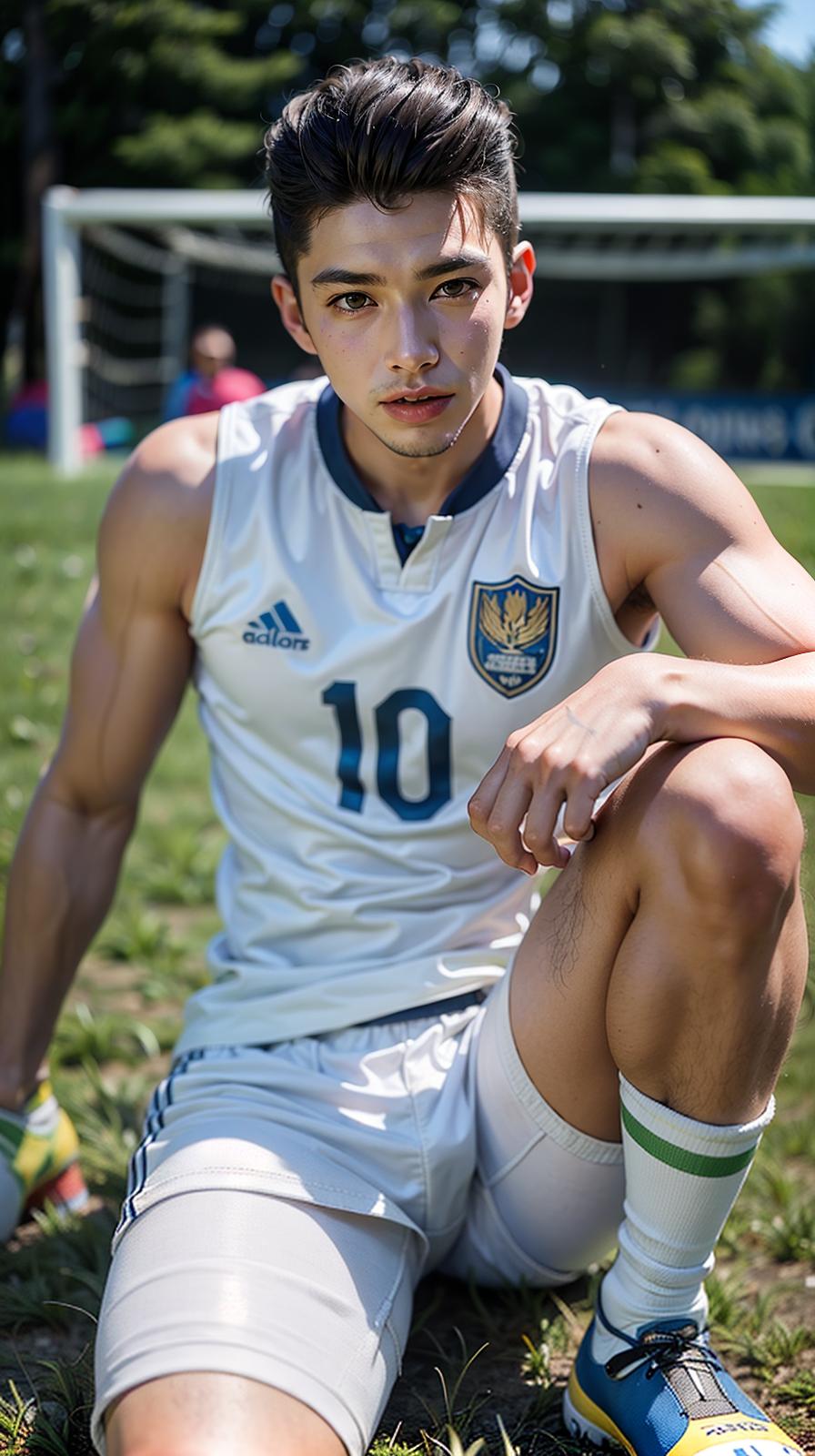  ultra high res, (photorealistic:1.4), raw photo, (realistic face), realistic eyes, (realistic skin), <lora:XXMix9_v20LoRa:0.8>, handsome, (male:2), (asian:1.5), (soccer players:1.2), (short hair:1.2), (pompadour:1.4), (white briefs:1.3), (sleeveless:1.2), spike shoes, (soccer shin guards:1.3), young, sitting posture, (spread legs:1.1), real skin, (sexy posing:1.3), hot guy, (muscular:1.3), (naked:1.1), (bulge:1.1), trained calves, thigh, realistic, lifelike, high quality, photos taken with a single-lens reflex camera, (looking at the camera:1.2)