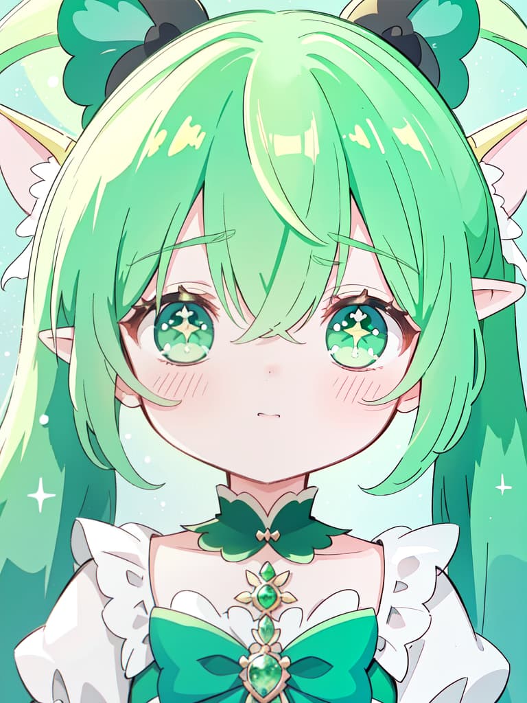  Green haired character's magical girl's appearance of a magical girl, the elf ears, twin tails, all the time, masterpiece, best quality,8k,ultra detailed,high resolution,an extremely delicate and beautiful,hyper detail