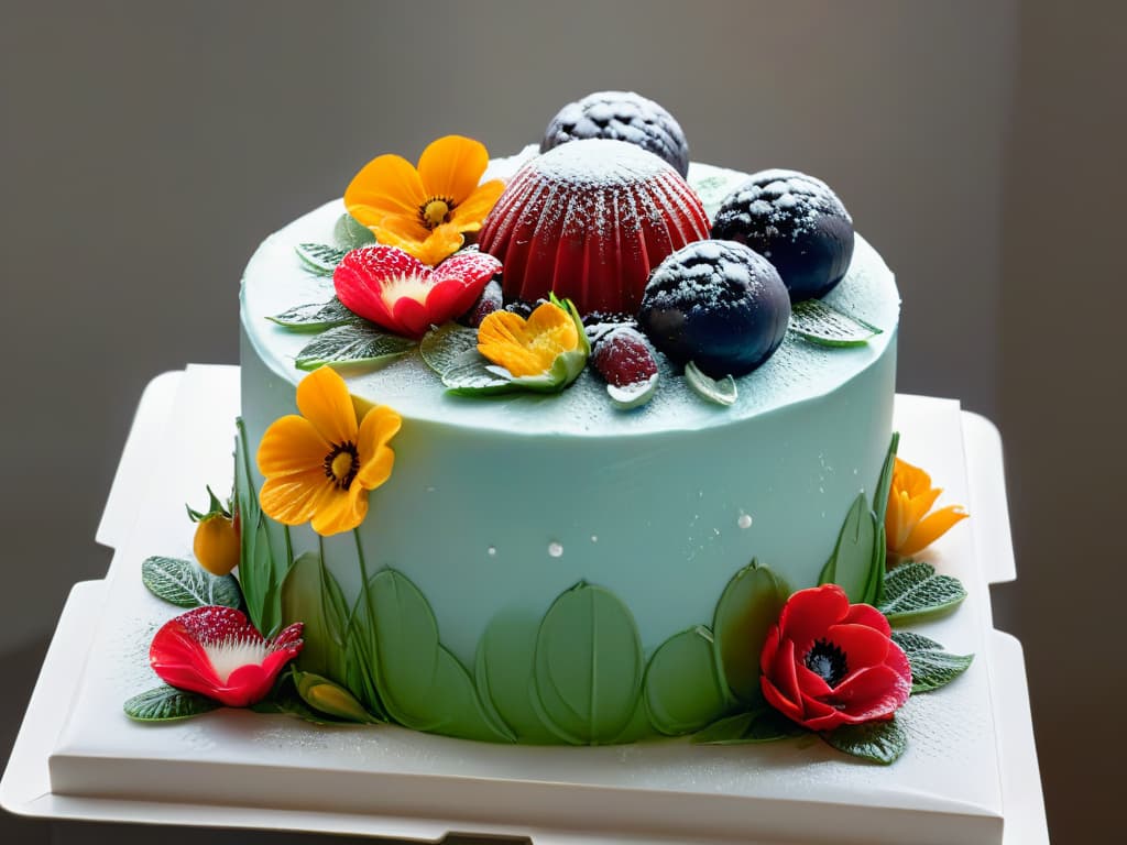  A closeup, ultradetailed image of a pastry chef's hands delicately piping intricate designs on a colorful and decadent allergenfriendly cake. The hands exhibit precision and skill, with piping bags filled with vibrant frosting, creating a mesmerizing pattern on the cake's surface. The cake itself is a work of art, adorned with edible flowers and fruits, showcasing a harmonious blend of flavors and textures that cater to a variety of dietary restrictions. The scene exudes elegance and expertise, capturing the essence of inclusive pastry craftsmanship. hyperrealistic, full body, detailed clothing, highly detailed, cinematic lighting, stunningly beautiful, intricate, sharp focus, f/1. 8, 85mm, (centered image composition), (professionally color graded), ((bright soft diffused light)), volumetric fog, trending on instagram, trending on tumblr, HDR 4K, 8K