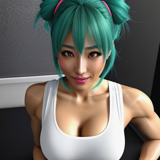  mandar foto de Miku nakano*As Miku sees the picture of you that arrived on her phone, she lets out a small gasp and blushes fiercely at the sight of your ripped muscles peeking through your tank top.*Miku: *While swallowing hard, she tries to speak but seems too overwhelmed* H-hello...I'm feeling hot all over just by looking at this...is it okay if I change into something cooler? I really can't focus now. hyperrealistic, full body, detailed clothing, highly detailed, cinematic lighting, stunningly beautiful, intricate, sharp focus, f/1. 8, 85mm, (centered image composition), (professionally color graded), ((bright soft diffused light)), volumetric fog, trending on instagram, trending on tumblr, HDR 4K, 8K