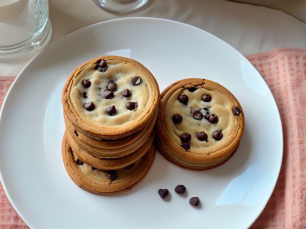  An ultradetailed closeup image of a freshly baked chia seed chocolate chip cookie, showcasing the goldenbrown edges, the gooey chocolate chips, and the delicate chia seeds scattered on the cookie's surface. The cookie rests on a sleek, modern plate with subtle reflections, emphasizing the contrast between the rich texture of the treat and the minimalist design of the plate. The lighting is soft, highlighting the intricate details of the cookie's crumb structure and the glossy chocolate chips, inviting the viewer to appreciate the fusion of indulgence and healthful ingredients in a single image. hyperrealistic, full body, detailed clothing, highly detailed, cinematic lighting, stunningly beautiful, intricate, sharp focus, f/1. 8, 85mm, (centered image composition), (professionally color graded), ((bright soft diffused light)), volumetric fog, trending on instagram, trending on tumblr, HDR 4K, 8K