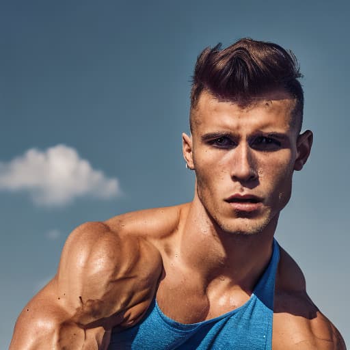 portrait+ style Russian queer fitness model brunette hunk dude face