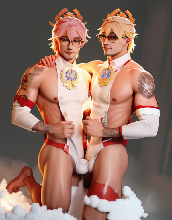  tattooed brothers with yellow glasses and white lace socks are taking a bath in snow，gay，Asian，Asiatic，Asian，Asian， portrait, happy colors, bright eyes, clear eyes, warm smile, smooth soft skin，symmetrical, anime wide eyes，big bulge， huge pectorales, naked whole body <lora:yae-miko-genshin:1> hyperrealistic, full body, detailed clothing, highly detailed, cinematic lighting, stunningly beautiful, intricate, sharp focus, f/1. 8, 85mm, (centered image composition), (professionally color graded), ((bright soft diffused light)), volumetric fog, trending on instagram, trending on tumblr, HDR 4K, 8K
