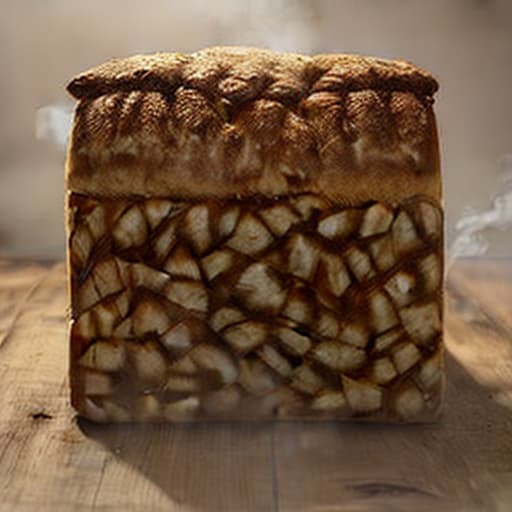  A high resolution photograph of a freshly baked loaf of bread, with golden crust and steam rising, close up, rustic atmosphere, natural lighting, style Photography, styles for printing, advanced detail processing ar 1:1, best quality, sharp focus, 8k, ((highly detailed)),((masterpiece)), (perfect image composition)