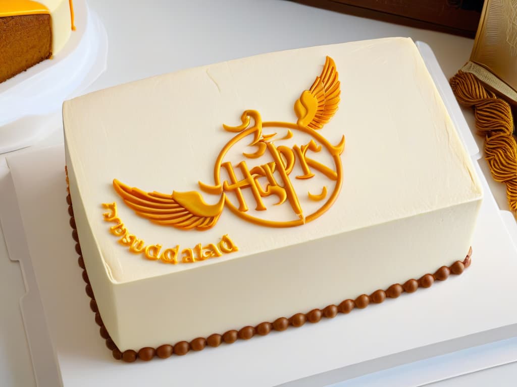  An 8k ultradetailed image of a sleek, minimalistic cake mold featuring intricate engravings of iconic Harry Potter symbols such as the Hogwarts crest, the Golden Snitch, Harry's glasses and lightning bolt scar, and the Deathly Hallows symbol. The mold is set against a clean, white background, with soft lighting highlighting the subtle details of the design, exuding an air of magic and elegance. hyperrealistic, full body, detailed clothing, highly detailed, cinematic lighting, stunningly beautiful, intricate, sharp focus, f/1. 8, 85mm, (centered image composition), (professionally color graded), ((bright soft diffused light)), volumetric fog, trending on instagram, trending on tumblr, HDR 4K, 8K