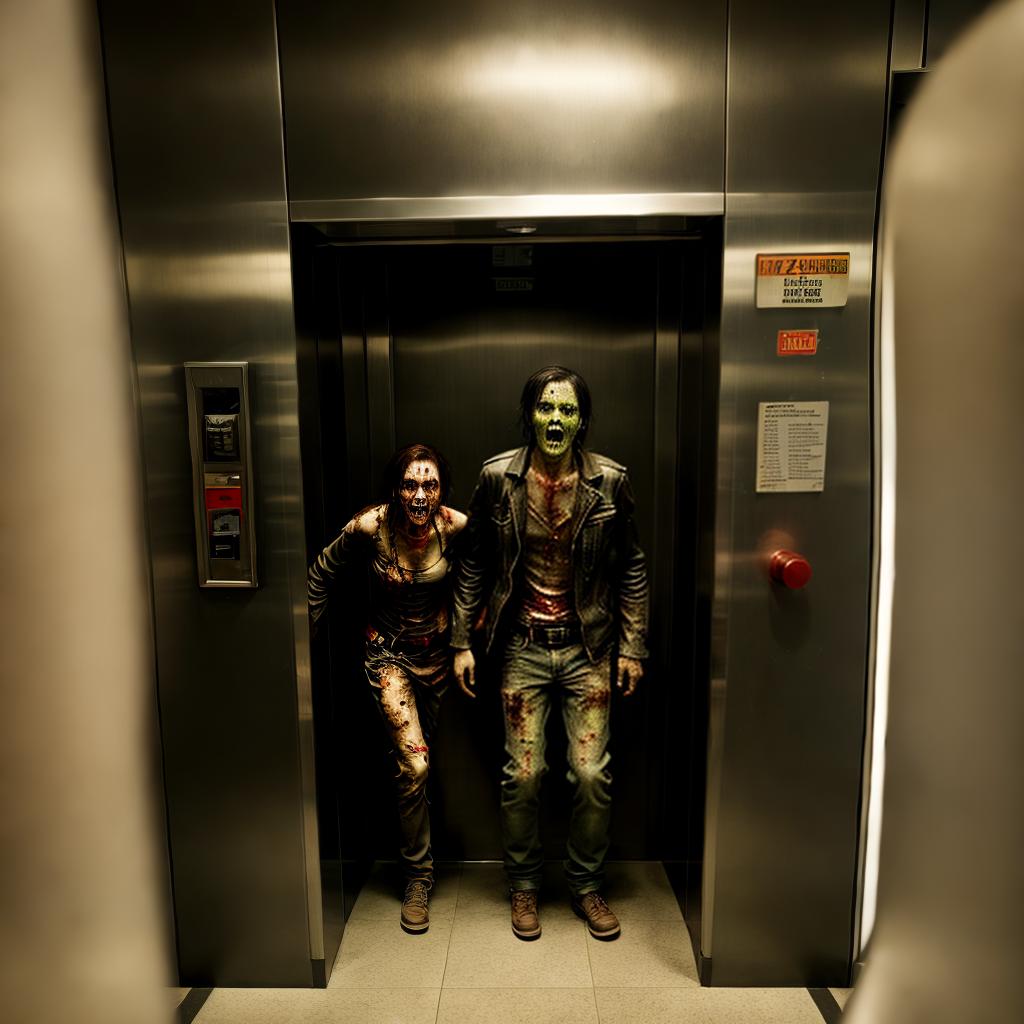  Zombies in a elevator, best quality, masterpiece