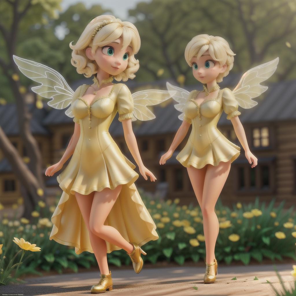  buttercup fairy with wings. yellow hair and brown eyes. hyperrealistic, full body, detailed clothing, highly detailed, cinematic lighting, stunningly beautiful, intricate, sharp focus, f/1. 8, 85mm, (centered image composition), (professionally color graded), ((bright soft diffused light)), volumetric fog, trending on instagram, trending on tumblr, HDR 4K, 8K