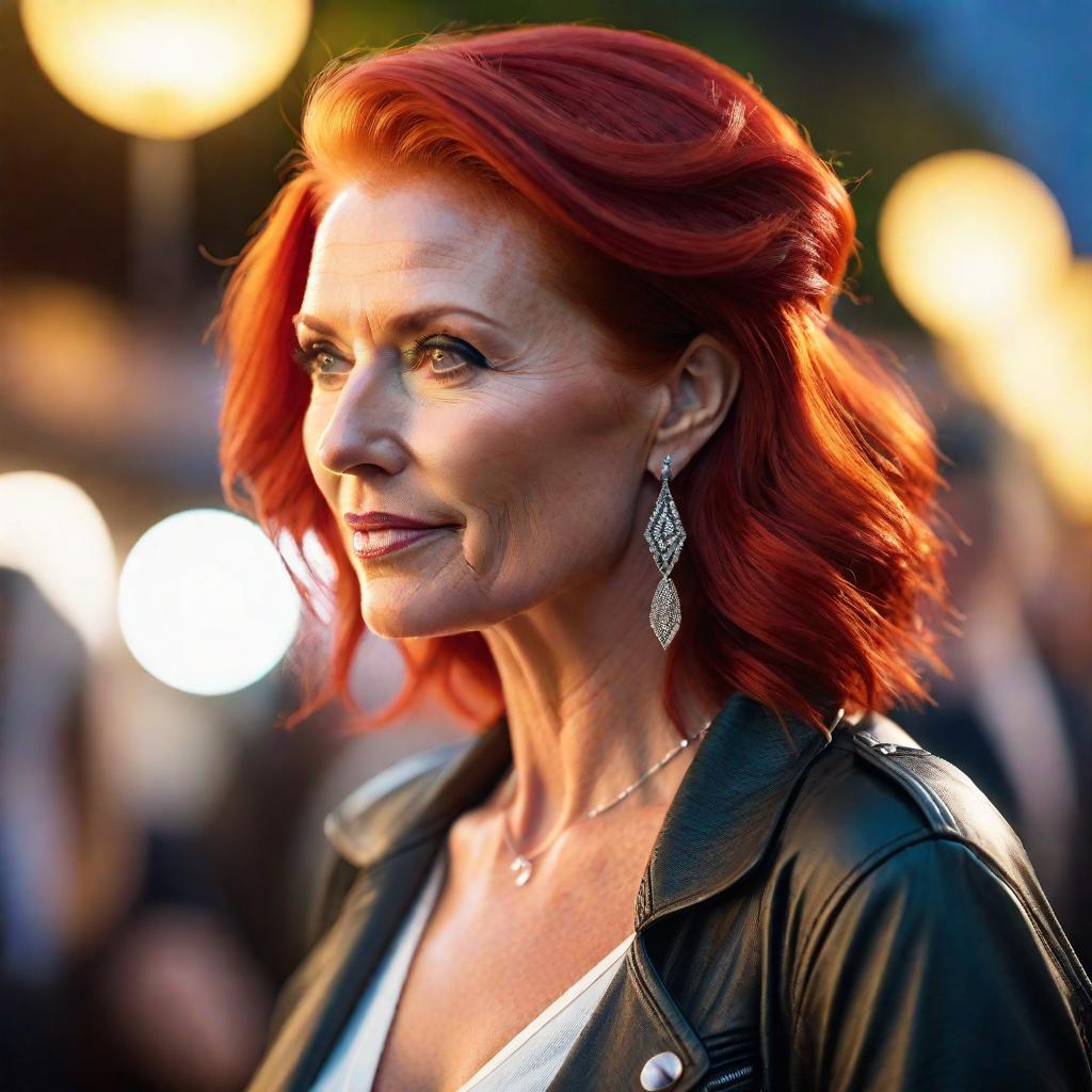  An ultra realistic profile picture of a beautiful young 2 old Australian woman with red hair, looking right, with partying, travel hobbies and a personality hyperrealistic, full body, detailed clothing, highly detailed, cinematic lighting, stunningly beautiful, intricate, sharp focus, f/1. 8, 85mm, (centered image composition), (professionally color graded), ((bright soft diffused light)), volumetric fog, trending on instagram, trending on tumblr, HDR 4K, 8K