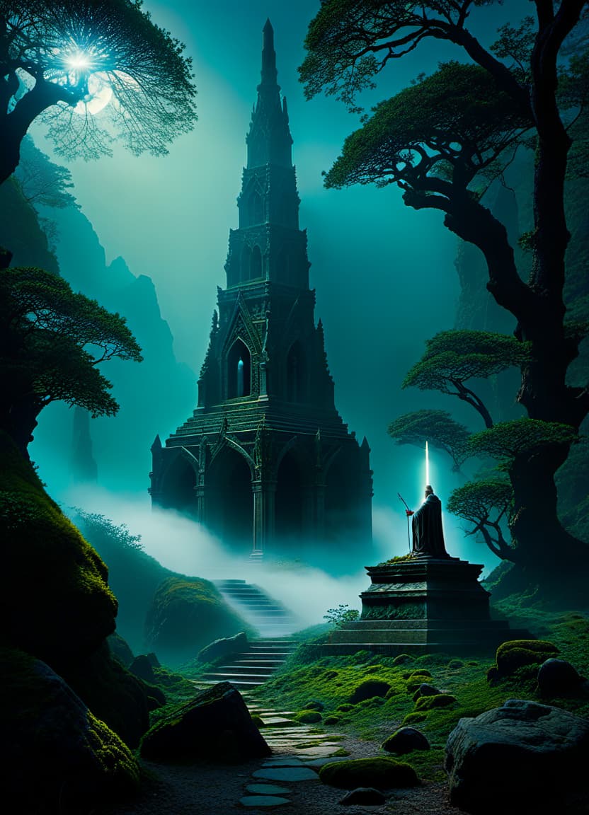  ethereal fantasy concept art of The Forgotten Altar This is a place where time seems to slow down and the air is filled with ancient spells. The altar is buried in moss and fog, and its stones emit a warm light, attracting travelers to its secrets. Here you can hear the whispers of spirits offering their help in exchange for modest gifts. . magnificent, celestial, ethereal, painterly, epic, majestic, magical, fantasy art, cover art, dreamy hyperrealistic, full body, detailed clothing, highly detailed, cinematic lighting, stunningly beautiful, intricate, sharp focus, f/1. 8, 85mm, (centered image composition), (professionally color graded), ((bright soft diffused light)), volumetric fog, trending on instagram, trending on tumblr, HDR 4K, 8K