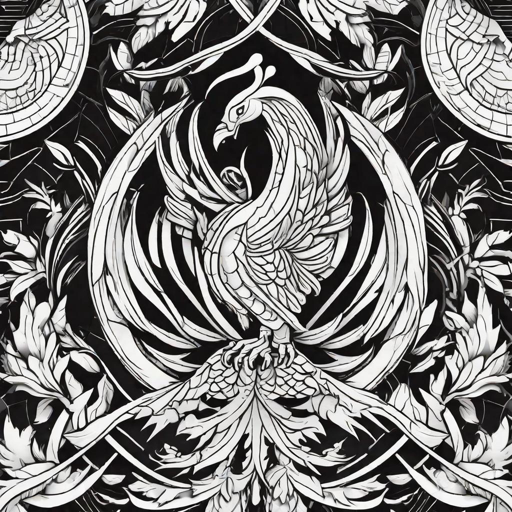  masterpiece, best quality, phoenix rising geometry style. black and white. simple. lineart