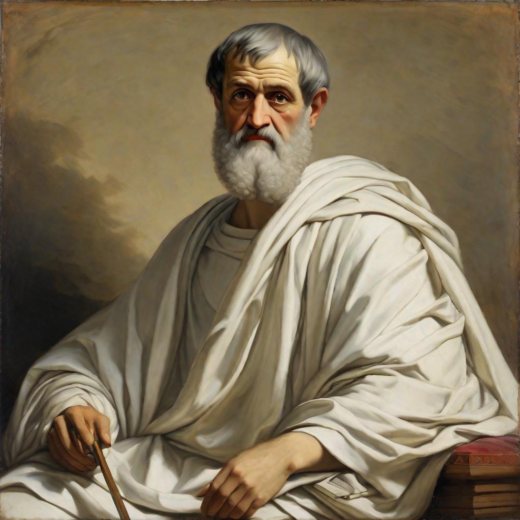  masterpiece, best quality,Ancient Greek philosopher Aristotle, dressed in Greek white robes, portrait