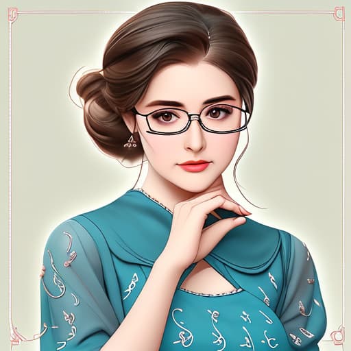  cute picture animated woman with eyeglass with letter J on dress