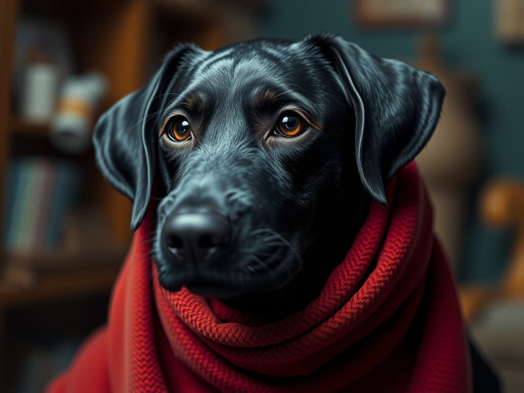  a black dog hyperrealistic, full body, detailed clothing, highly detailed, cinematic lighting, stunningly beautiful, intricate, sharp focus, f/1. 8, 85mm, (centered image composition), (professionally color graded), ((bright soft diffused light)), volumetric fog, trending on instagram, trending on tumblr, HDR 4K, 8K