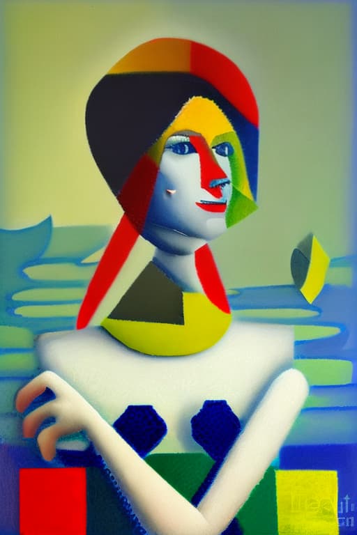 wa-vy style Cubism mother and painting