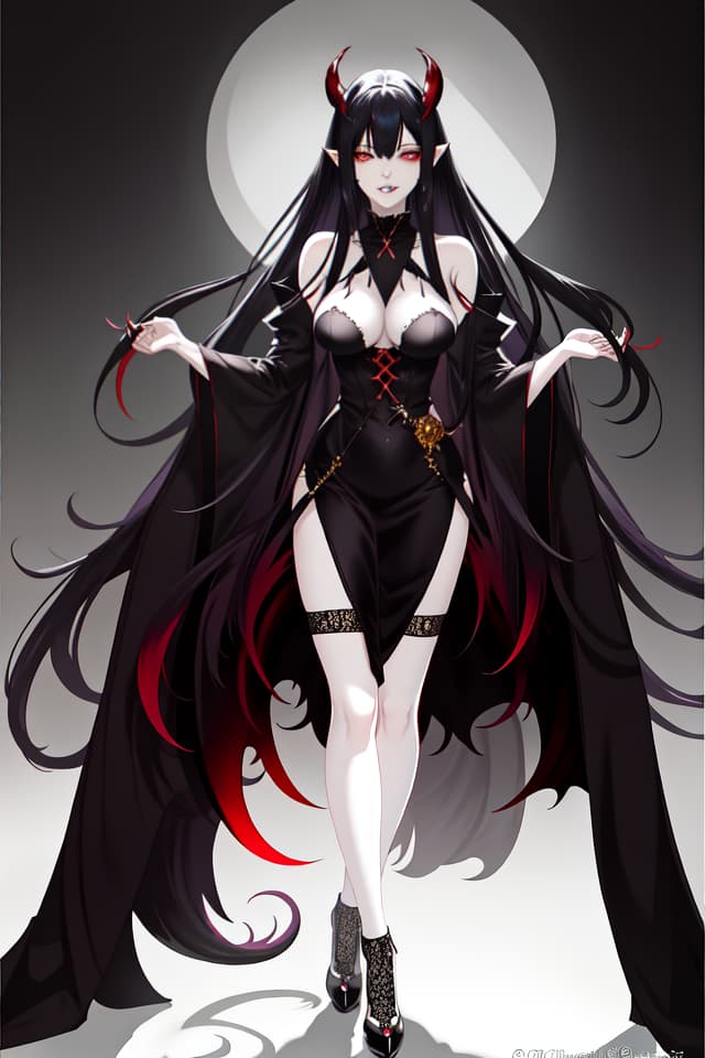  (顔のみ)beautiful devil girl,masterpiece,(jagged teeth)(very fine fangs only devil teeth) beautiful black hair,long hair,devil tail,black dress,high quality,8k,16 hyperrealistic, full body, detailed clothing, highly detailed, cinematic lighting, stunningly beautiful, intricate, sharp focus, f/1. 8, 85mm, (centered image composition), (professionally color graded), ((bright soft diffused light)), volumetric fog, trending on instagram, trending on tumblr, HDR 4K, 8K