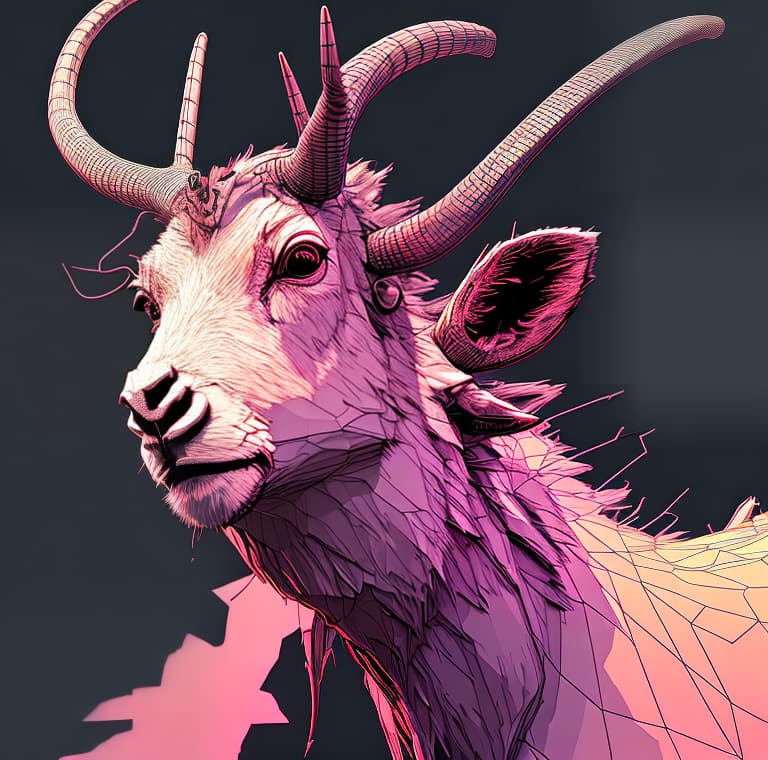 nvinkpunk A 3d render image, 8k quality, of a markhor, mountain goat. With amazingly twisted horns.