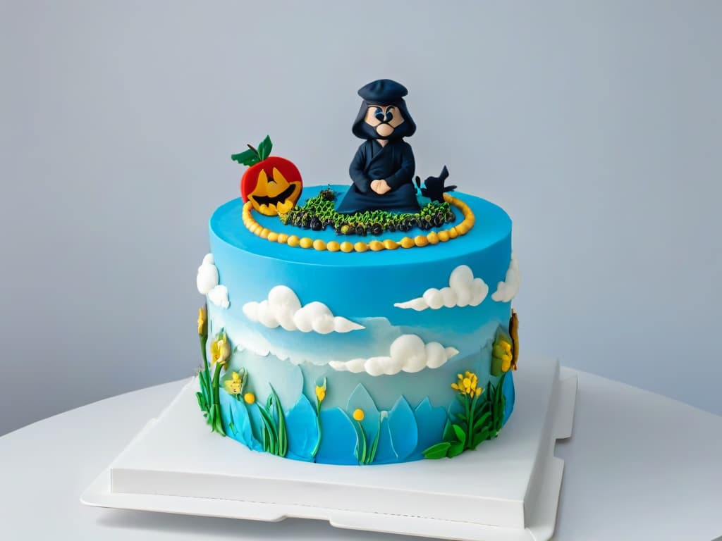  A minimalistic and sleek image of a beautifully decorated cake featuring popular licensed characters intricately incorporated into the design. The cake is displayed on a simple, elegant white cake stand, showcasing the artistry and creativity that can be achieved with licensed baking products. The characters are seamlessly integrated into the design, adding a touch of whimsy and nostalgia to the overall aesthetic. The lighting is soft, highlighting the intricate details of the cake decoration and creating a visually captivating composition that is sure to inspire creativity in the kitchen. hyperrealistic, full body, detailed clothing, highly detailed, cinematic lighting, stunningly beautiful, intricate, sharp focus, f/1. 8, 85mm, (centered image composition), (professionally color graded), ((bright soft diffused light)), volumetric fog, trending on instagram, trending on tumblr, HDR 4K, 8K