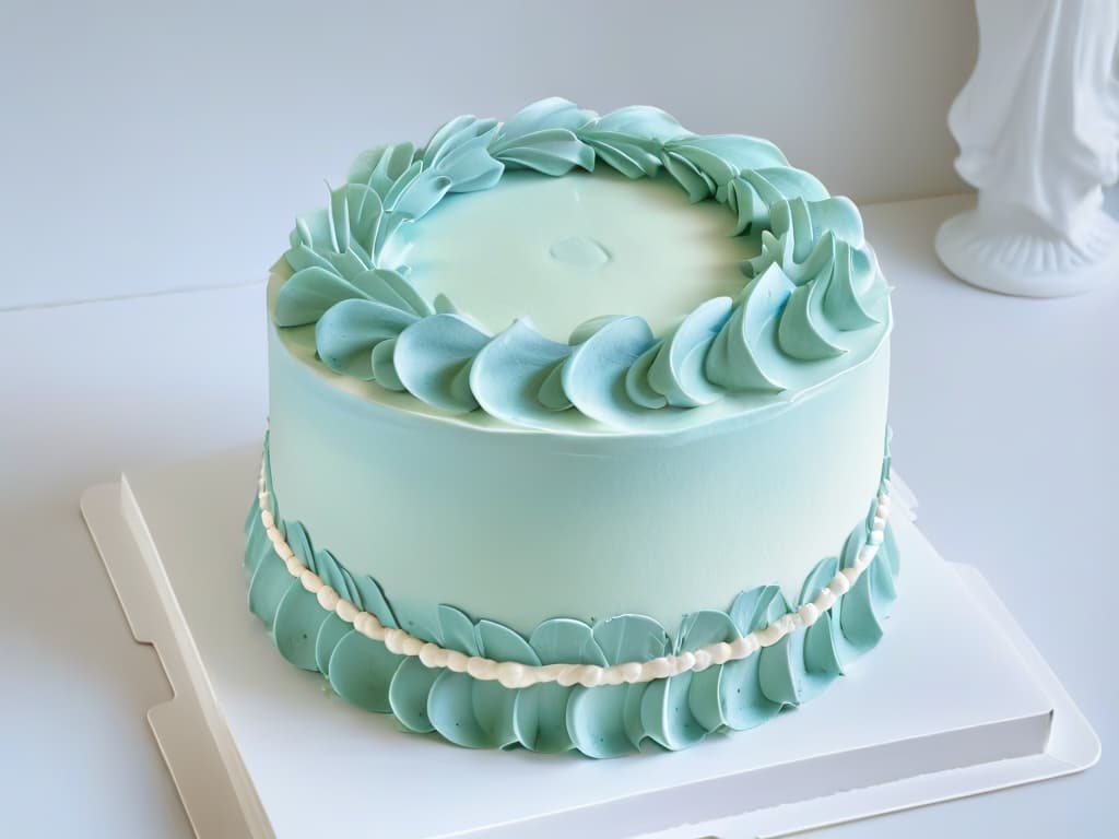  A closeup, ultrahighresolution image of a perfectly smooth, white fondant cake adorned with delicate, intricate piping details in pastel colors, showcasing flawless craftsmanship and precision. The image captures the elegant simplicity and sophistication of professional cake decoration, emphasizing the artistry and skill involved in creating stunning confectionery masterpieces. hyperrealistic, full body, detailed clothing, highly detailed, cinematic lighting, stunningly beautiful, intricate, sharp focus, f/1. 8, 85mm, (centered image composition), (professionally color graded), ((bright soft diffused light)), volumetric fog, trending on instagram, trending on tumblr, HDR 4K, 8K