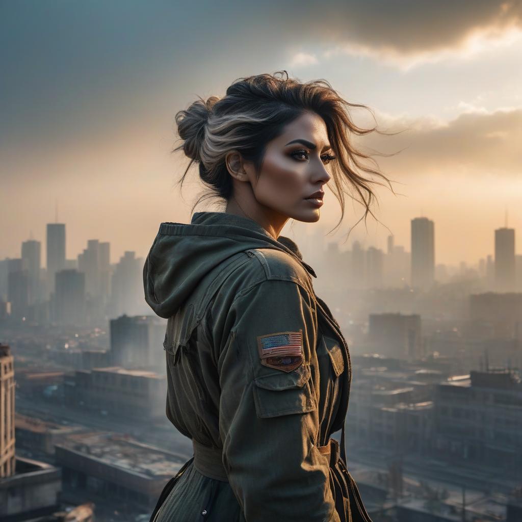  The outline of a woman, through the outline the viewer can see a sprawling post apocalyptic city, smoky, double exposure, hyperrealistic, full body, detailed clothing, highly detailed, cinematic lighting, stunningly beautiful, intricate, sharp focus, f/1. 8, 85mm, (centered image composition), (professionally color graded), ((bright soft diffused light)), volumetric fog, trending on instagram, trending on tumblr, HDR 4K, 8K