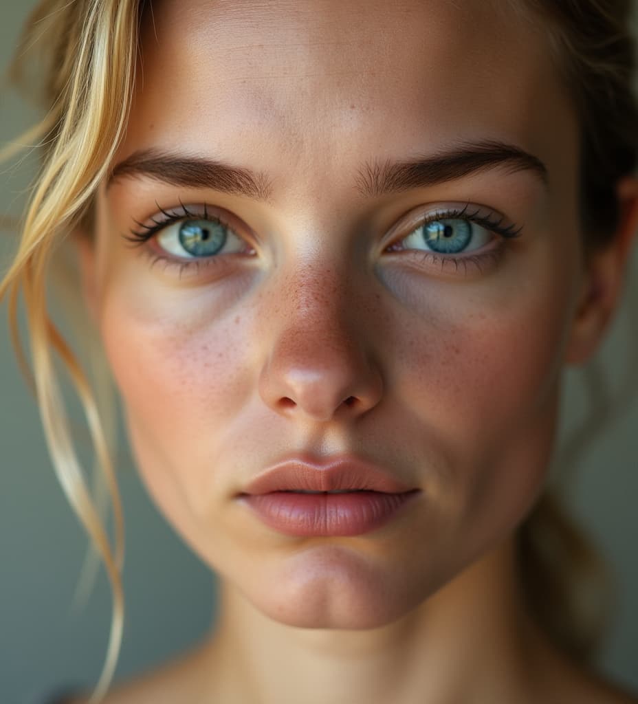  good quality, high quality, hot , front angle with flash, she has large s, vey detailed and photorealistic image. she is and ful. blue eyes. blonde hair, perfect sculpted thin nose. she is in her 20s and has a youthful look. she is australian and loves art. photo. thin chin