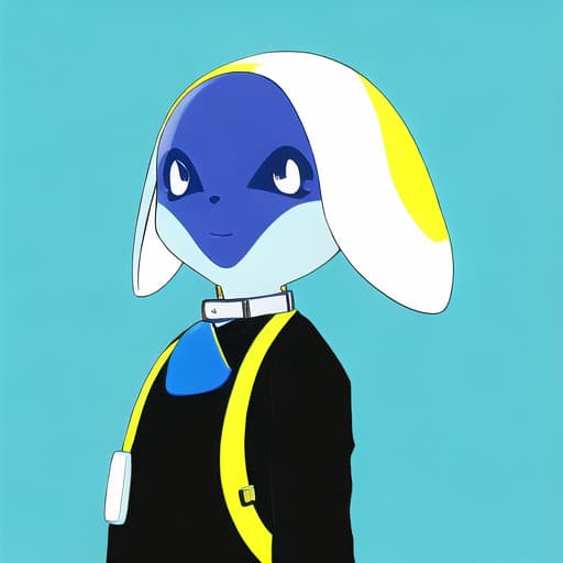  👽 alien, wearing dog collar on neck, collar Complementary color schemes blue and yellow.