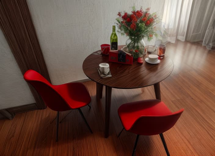  Table, kitchen, Red style, HQ, Hightly detailed, 4k