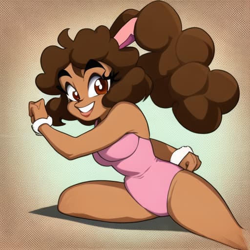  lola bunny with very light brown skin and curly dark brown hair drawn in the style of steven universe