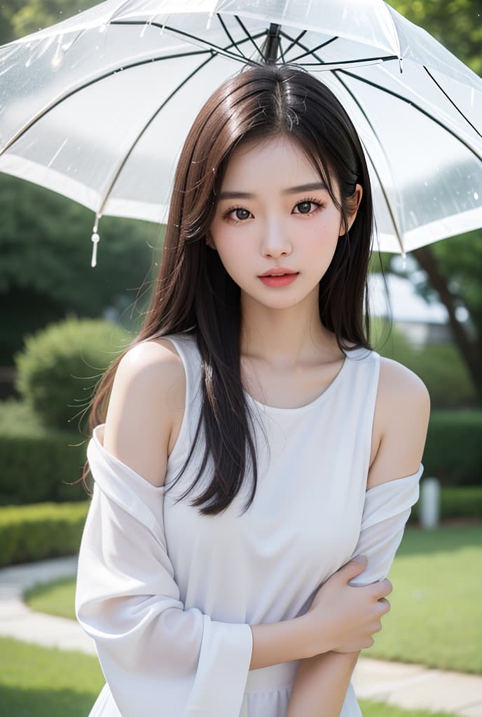  a woman in a white dress is standing in the rain, gorgeous chinese model, beautiful south korean woman, soft portrait shot 8 k, chinese girl, realistic. cheng yi, chinese woman, beautiful young korean woman, beautiful asian girl, beautiful asian woman, asian beautiful face, 8k artgerm bokeh, korean woman, gorgeous young korean woman, feminine beautiful face, ADVERTISING PHOTO,high quality, good proportion, masterpiece , The image is captured with an 8k camera and edited using the latest digital tools to produce a flawless final result.