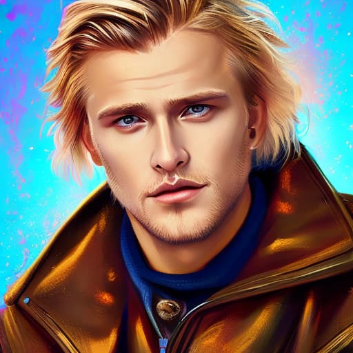 portrait+ style Russian queer TV show condensant blonde hunk dude face