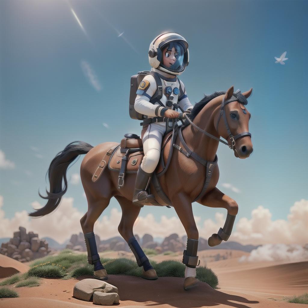  A photograph of an astronaut riding a horse hyperrealistic, full body, detailed clothing, highly detailed, cinematic lighting, stunningly beautiful, intricate, sharp focus, f/1. 8, 85mm, (centered image composition), (professionally color graded), ((bright soft diffused light)), volumetric fog, trending on instagram, trending on tumblr, HDR 4K, 8K