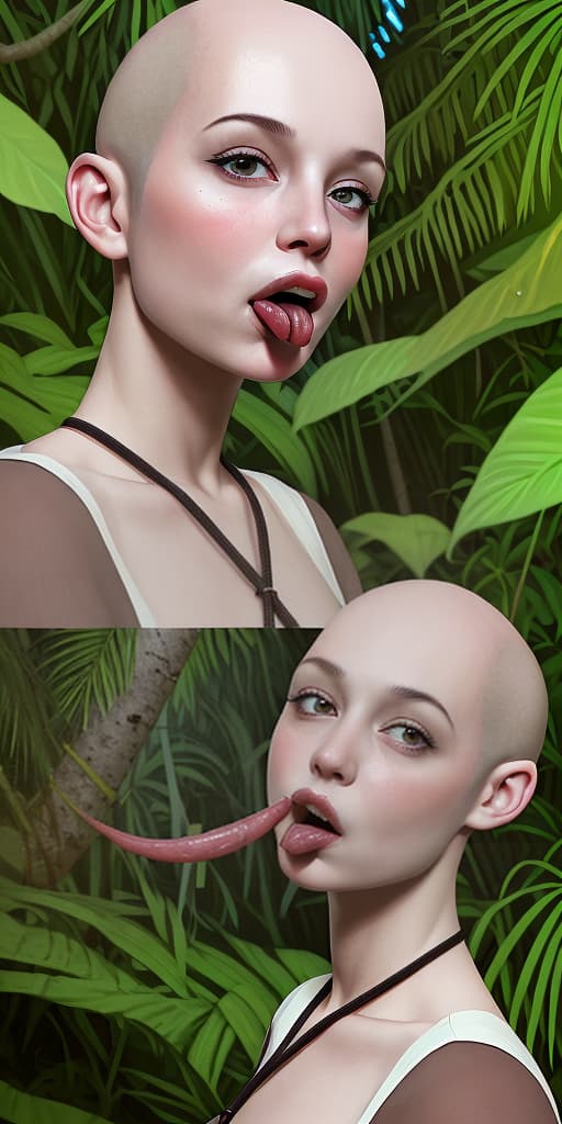  bald-girl showing tongue in the jungle. I want to take a closer look at this