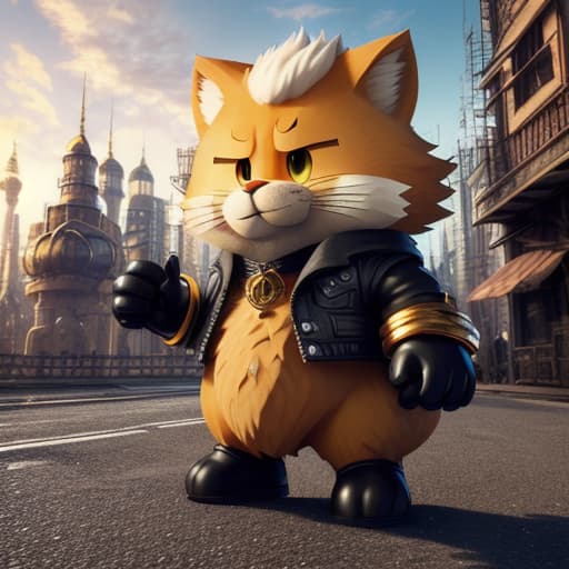  Final Fantasy, Garfieldthe Hedgehog, Demonic Black with Gold Trim Armor, Ruined Medieval City((dbstrdct disco diffu)) hyperrealistic, full body, detailed clothing, highly detailed, cinematic lighting, stunningly beautiful, intricate, sharp focus, f/1. 8, 85mm, (centered image composition), (professionally color graded), ((bright soft diffused light)), volumetric fog, trending on instagram, trending on tumblr, HDR 4K, 8K