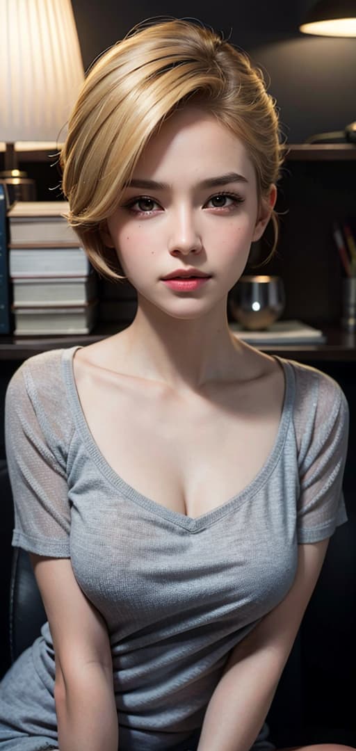  Best quality, masterpiece, ultra high res, (photorealistic:1.4), raw photo, (detail face:1.3), (realistic skin), deep shadow, dramatic lighting, beautiful, blonde, short hair, older sister, office lady, beauty, deep shadow, dramatic lighting, portrait, portrait size, unedited, symmetrical balance