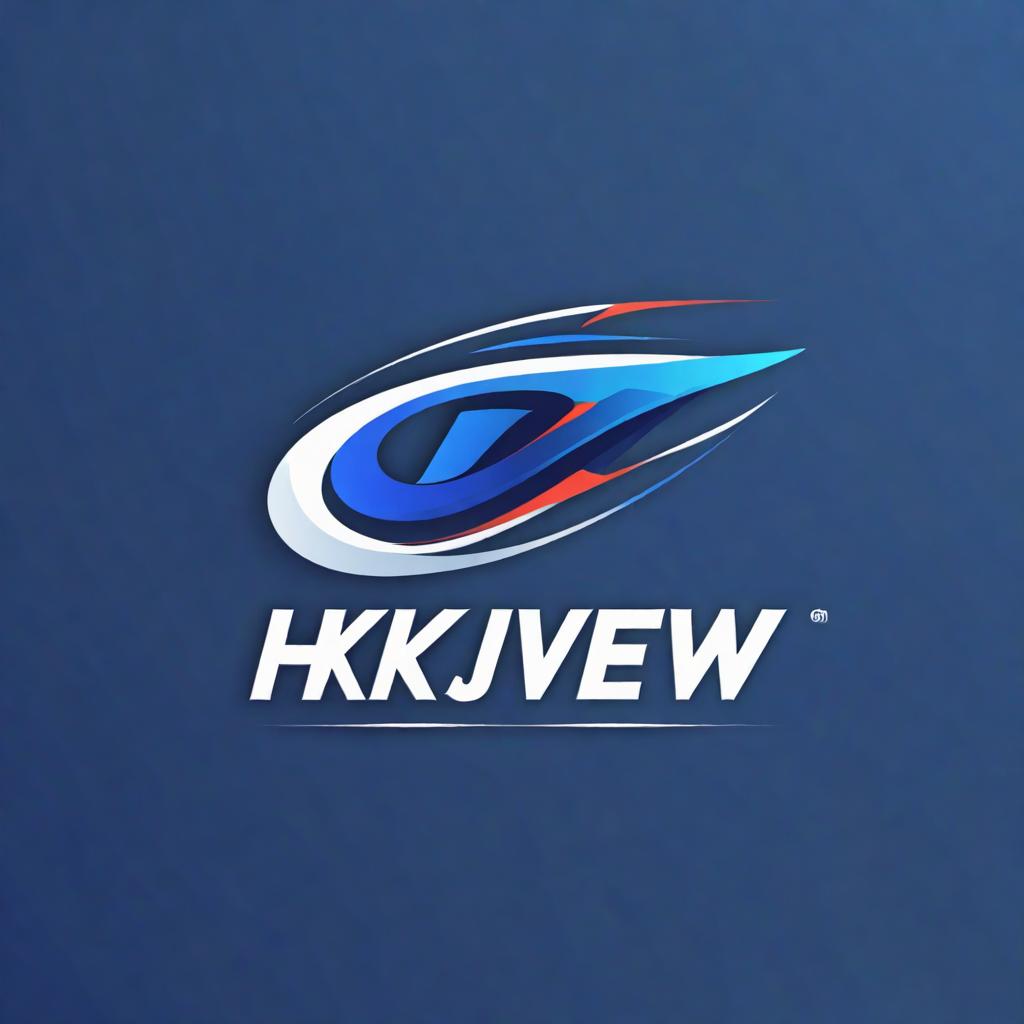  generater abstract brand logo, simple modern and cool, color theme is dark blue,  logo image design related to racing with data flow on image, logo text exactly "HKJCVIEW"