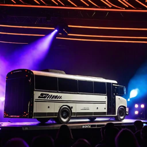  Sustainable Event Excellence: The Stage Bus's Solar-Powered Stages Innovate Event Production hyperrealistic, full body, detailed clothing, highly detailed, cinematic lighting, stunningly beautiful, intricate, sharp focus, f/1. 8, 85mm, (centered image composition), (professionally color graded), ((bright soft diffused light)), volumetric fog, trending on instagram, trending on tumblr, HDR 4K, 8K