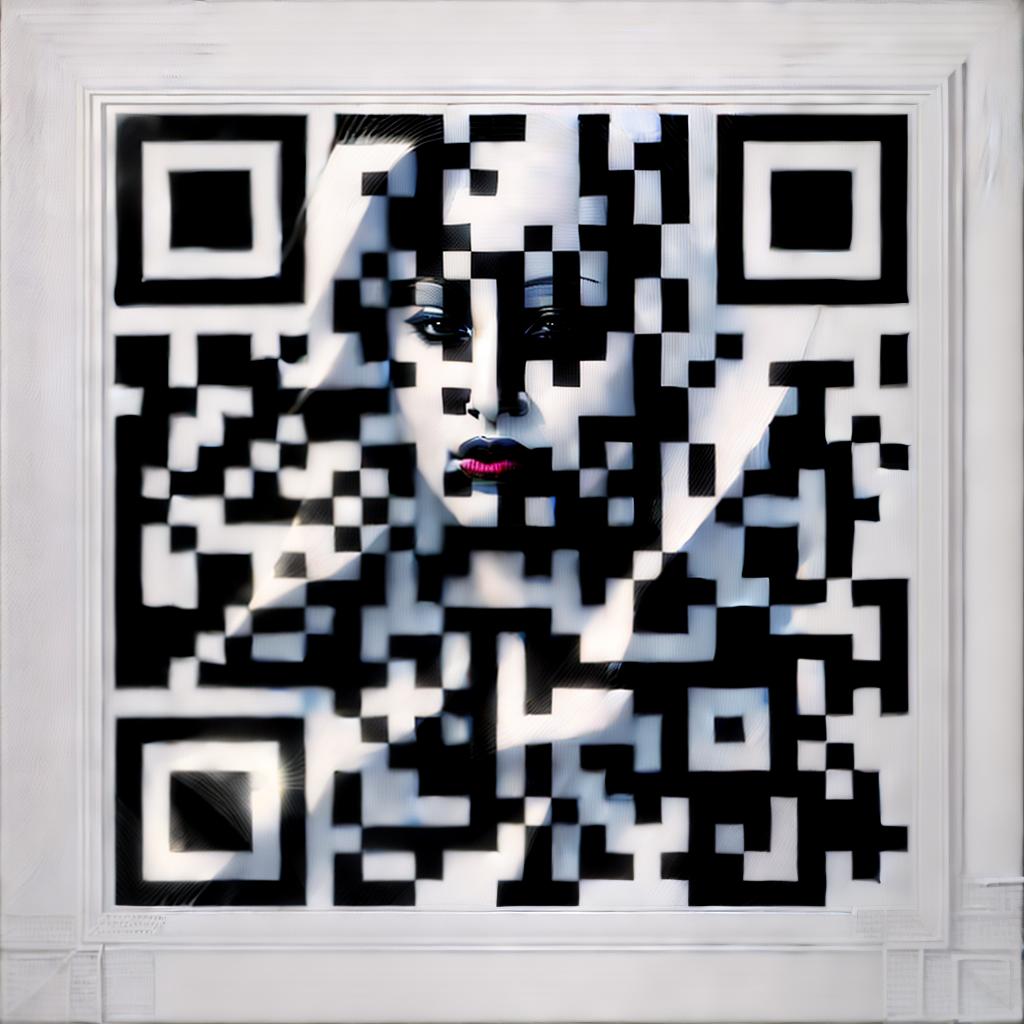 QR code integrated with the image of a beautiful woman, artistic fusion, high contrast, black and white, digital art, ar 1:1, high resolution, sharp focus, (perfect image composition), ((masterpiece)), (professionally color graded), ((bright soft diffused light))