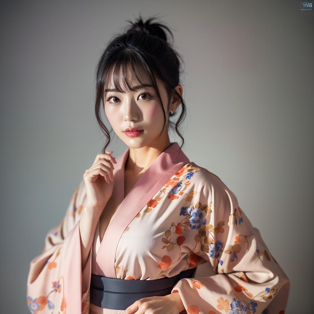  (masterpiece:1.3), (8k, photorealistic, photo, best quality: 1.4), (Japanese woman wearing clothes:),(realistic face), realistic eyes, (realistic skin), beautiful skin, kimono, (perfect body:1.3), (detailed body:1.2), hyperrealistic, full body, detailed clothing, highly detailed, cinematic lighting, stunningly beautiful, intricate, sharp focus, f/1. 8, 85mm, (centered image composition), (professionally color graded), ((bright soft diffused light)), volumetric fog, trending on instagram, trending on tumblr, HDR 4K, 8K