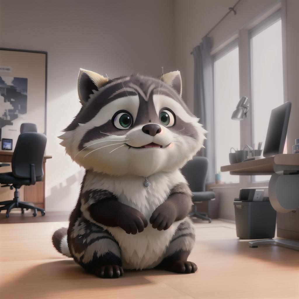  raccoon sitting in gaming chair front a computer on desktop, ((semi anthropomorphic)),(full body), tail, belly, sitting, fat, (chubby), (((white background))), solo, desktop, gaming chair, side view,  [[[clothes]]] hyperrealistic, full body, detailed clothing, highly detailed, cinematic lighting, stunningly beautiful, intricate, sharp focus, f/1. 8, 85mm, (centered image composition), (professionally color graded), ((bright soft diffused light)), volumetric fog, trending on instagram, trending on tumblr, HDR 4K, 8K