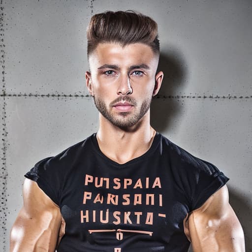 portrait+ style Russian queer fitness model brunette hunk dude face