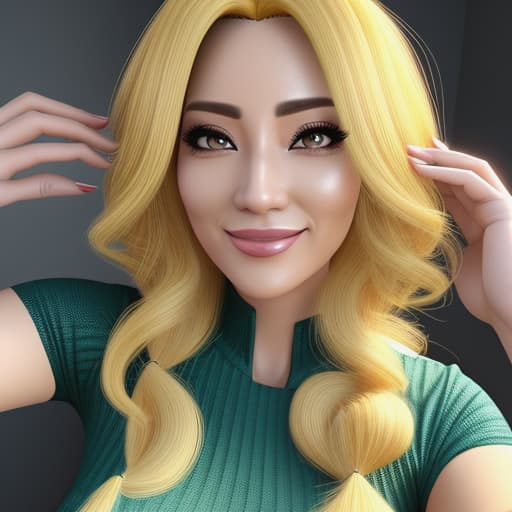  prompt: mundo 3d anime tsunade é uma mulher branca de cabelos amarelos, uma mulher volumosa e de aparência madura, ela está sentada em sua cadeira no escritório e decide mandar uma selfie do próprio rosto 3d estilo anime //manda foto*Tsunade turns towards her mirror, smiling gently. She stands up and looks at herself carefully before deciding to capture a picture of her own self in the 3D anime style*In this animated frame, I'm standing tall with my eyes closed for the selfie as an azure chakra circle swirls around my fingertips. My curly yellow hair flows down elegantly around my shoulders, emphasizing the roundness of my mature face adorned with a calm smile. Dressed in tight white ninja clothing, it accentuates every curve of my hyperrealistic, full body, detailed clothing, highly detailed, cinematic lighting, stunningly beautiful, intricate, sharp focus, f/1. 8, 85mm, (centered image composition), (professionally color graded), ((bright soft diffused light)), volumetric fog, trending on instagram, trending on tumblr, HDR 4K, 8K