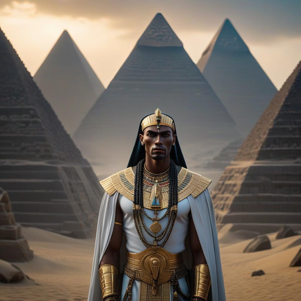  gothic style Cursed Pharaoh and Forgotten Pyramid . dark, mysterious, haunting, dramatic, ornate, detailed hyperrealistic, full body, detailed clothing, highly detailed, cinematic lighting, stunningly beautiful, intricate, sharp focus, f/1. 8, 85mm, (centered image composition), (professionally color graded), ((bright soft diffused light)), volumetric fog, trending on instagram, trending on tumblr, HDR 4K, 8K