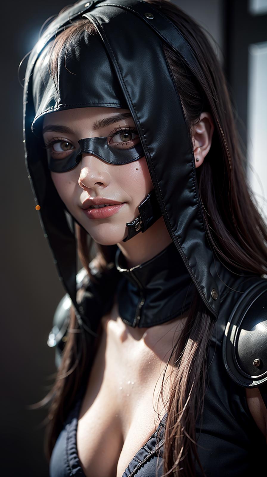  ultra high res, (photorealistic:1.4), raw photo, (realistic face), realistic eyes, (realistic skin), <lora:XXMix9_v20LoRa:0.8>, ((((masterpiece)))), best quality, very_high_resolution, ultra-detailed, in-frame, stylish, sleek, mysterious, black-themed, silver-masked, intense gaze, powerful, enigmatic, stealthy, futuristic, imposing, dark, menacing, stylishly armored, red-eyed, enigmatic smile, sleek design, formidable, intimidating, high-tech