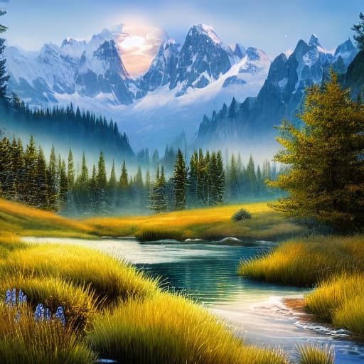  fantasy-landscape-with-mountains-trees-moon-sky hyperrealistic, full body, detailed clothing, highly detailed, cinematic lighting, stunningly beautiful, intricate, sharp focus, f/1. 8, 85mm, (centered image composition), (professionally color graded), ((bright soft diffused light)), volumetric fog, trending on instagram, trending on tumblr, HDR 4K, 8K