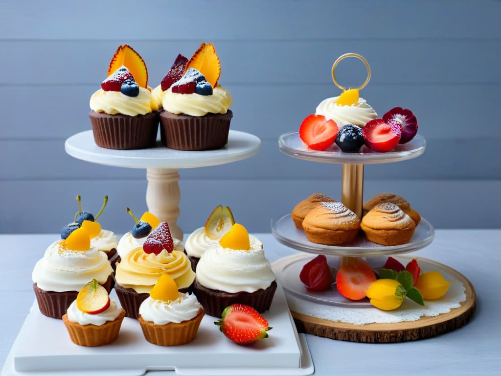  A minimalist, ultradetailed image of a sleek, modern kitchen filled with stainless steel appliances, marble countertops, and an array of colorful, freshly baked vegan pastries arranged neatly on a cooling rack. The pastries include fluffy cupcakes topped with vibrant fruit slices, golden brown cookies sprinkled with powdered sugar, and decadent chocolate cakes adorned with edible flowers. The overall aesthetic is clean, sophisticated, and visually appealing, perfectly capturing the essence of a professional and inspiring vegan bakery business. hyperrealistic, full body, detailed clothing, highly detailed, cinematic lighting, stunningly beautiful, intricate, sharp focus, f/1. 8, 85mm, (centered image composition), (professionally color graded), ((bright soft diffused light)), volumetric fog, trending on instagram, trending on tumblr, HDR 4K, 8K