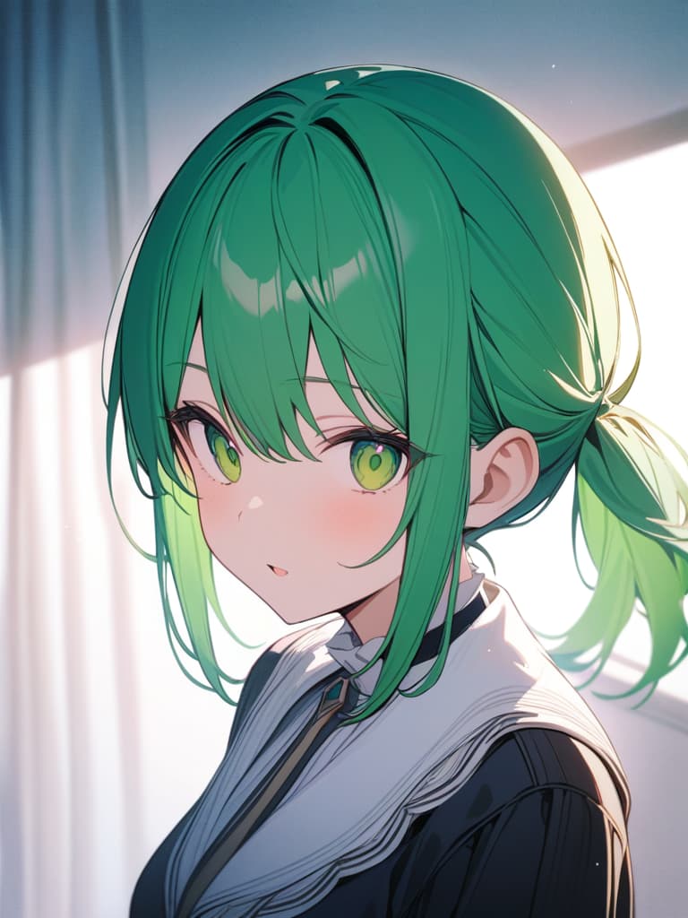  Absolute obedient green hair character, masterpiece, best quality,8k,ultra detailed,high resolution,an extremely delicate and beautiful,hyper detail