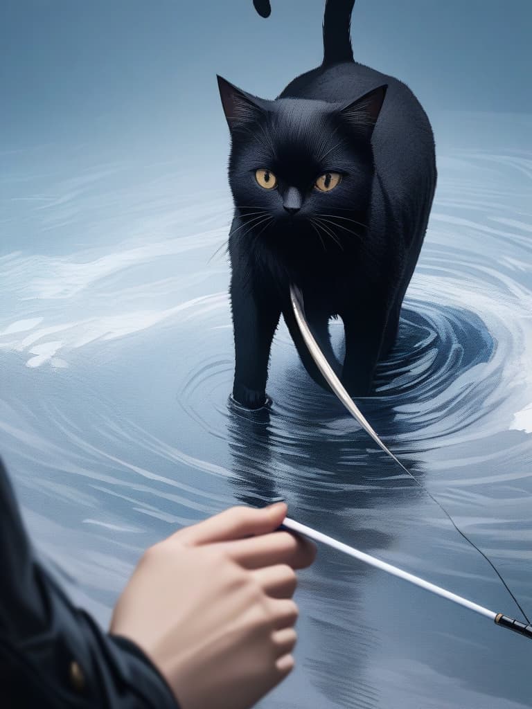  (small fish fishing:1.7、black cat that catches small fish、black cat fishing with a tail)、((icon、logotype design:1.4、symbol design))、black cat & small fish、(((on the frozen lake)))、best quality:1.4、masterpiece:1.4、ultra detailed texture、RAW photorealistic、absurd resolution、8K illustration、no background、💩、💩、💩、💩、💩、, masterpiece, best quality,8k,ultra detailed,high resolution,an extremely delicate and beautiful,hyper detail