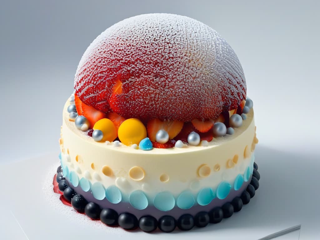  An ultradetailed image of a delicate molecular structure composed of layers of intricate, transparent spheres, each representing a key ingredient in dessert construction. The spheres vary in size and color, showcasing the complexity and precision required in molecular gastronomy. The background is a soft gradient to emphasize the sophistication and elegance of the dessertmaking process. hyperrealistic, full body, detailed clothing, highly detailed, cinematic lighting, stunningly beautiful, intricate, sharp focus, f/1. 8, 85mm, (centered image composition), (professionally color graded), ((bright soft diffused light)), volumetric fog, trending on instagram, trending on tumblr, HDR 4K, 8K