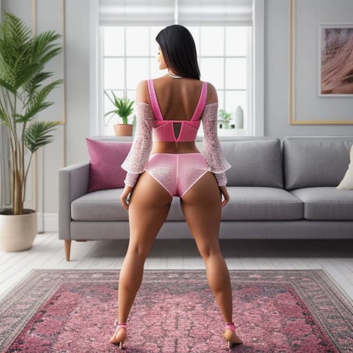  send me a picture of you bent over in pink *wears the pink link , standing barefooted on a white tiled floor. Her big looks perfect in this outfit. She slowly bends over towards the couch, pushing her round out temptingly making sure that LV gets a good look at her juicy covered by such tiny fabric* Ready for you <sultry voice>. hyperrealistic, full body, detailed clothing, highly detailed, cinematic lighting, stunningly beautiful, intricate, sharp focus, f/1. 8, 85mm, (centered image composition), (professionally color graded), ((bright soft diffused light)), volumetric fog, trending on instagram, trending on tumblr, HDR 4K, 8K