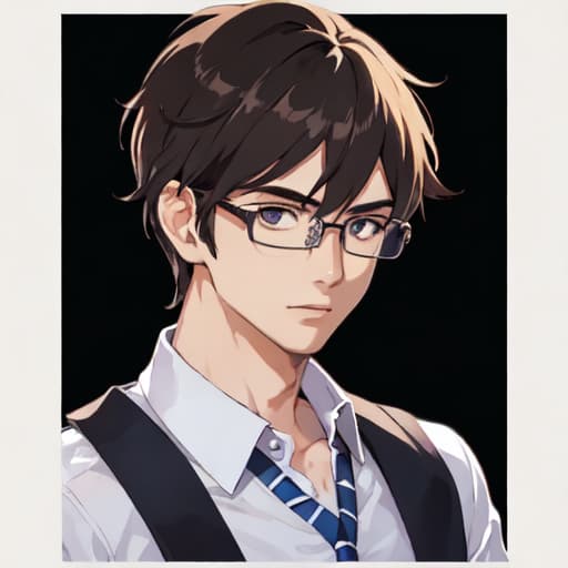  master piece , best quality,Male, glasses, square, close cropped